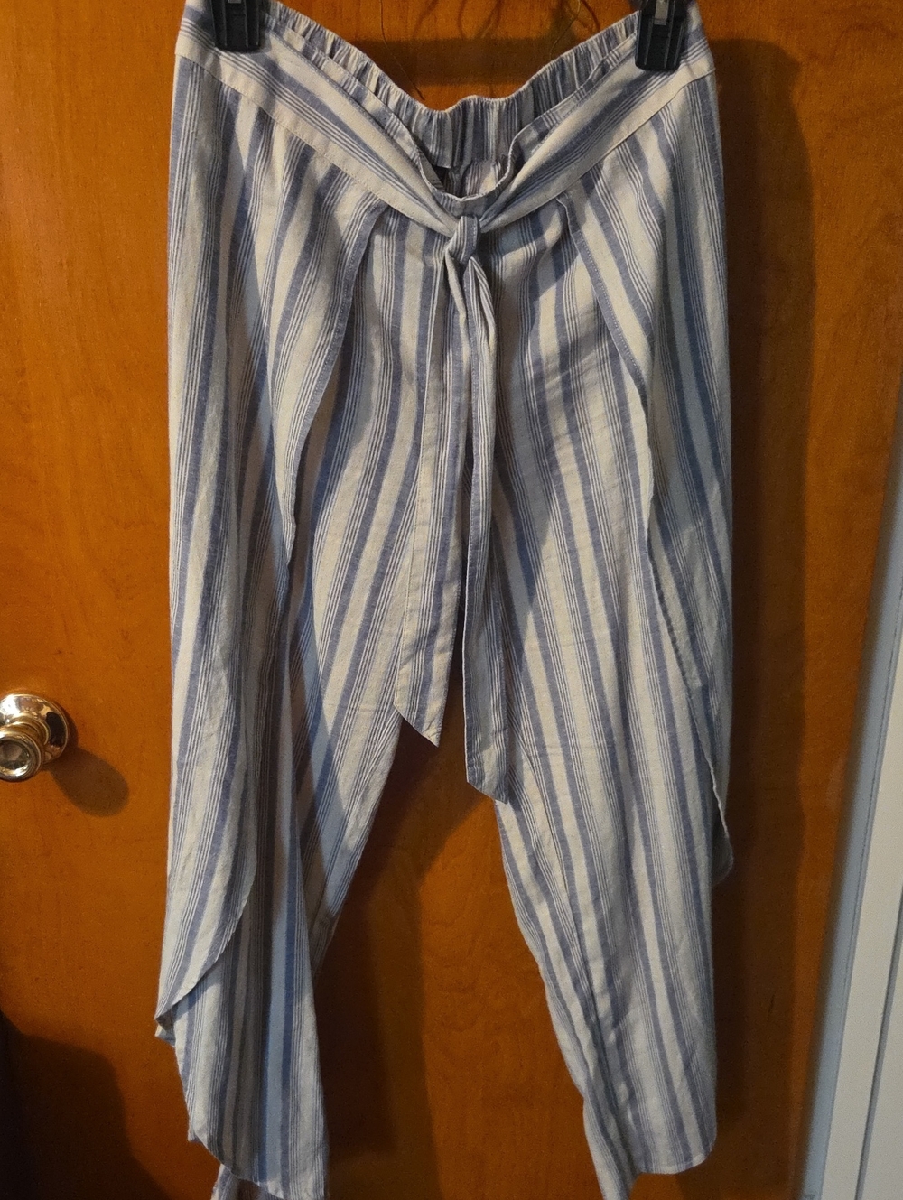 Patagonia Blue and White Striped Wide-Leg Tie-Front Island Pants